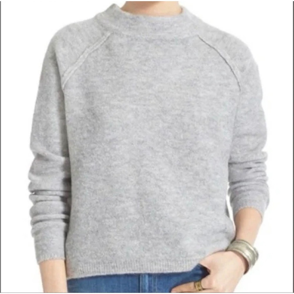 Free People Bubble Grey Mock Neck Raglan Seam Knit Sweater XS